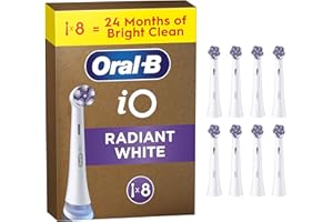 ‎ORAL-B Oral-B iO Radiant White Oryginalne wymienne okrągłe końcówki szczoteczek, ustawione pod kątem włókna do gruntownego usuwania płytki bakteryjnej, z polerującymi płatkami do wybielania zębów,Oral-B iO,8