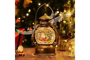‎LEWONDR Lewondr Schneekugel Weihnachten mit Spieluhr, Elektrische Schneekugel Weihnachtsmann mit Musik & Licht & Timer Weihnachtsdeko Laterne Weihnachtslicht Batteriebetrieb/USB Beleuchtung, Messingfarbe