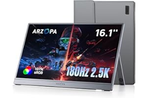 ARZOPA Moniteur Portable 16,1" 2,5K 180 Hz Écran Portable Gaming QHD 2560×1440 107% sRGB HDR10,Design Mince, Compatible PS5, Xbox, Switch, PC, Mac - Z3FC Gris