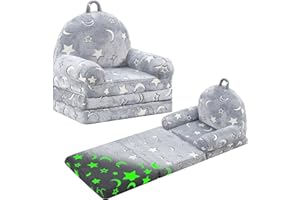 BYBYME Kids Fold Out Chair Bed - Foldable Toddler Chair Lounger for 1-3 Year Old Children - Cute Folding Sofa Bed Couch Armchair for Playroom Bedroom (Moon Star)