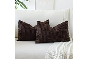 JOTOM Set of 2 Corduroy Soft Striped Cushion Covers 30x50 cm Boho Decorative Throw Pillow Covers Lumbar Cushion Case Couch Home Decor Pillowcases for Sofa Bedroom 12x20 Inch (Dark Brown)