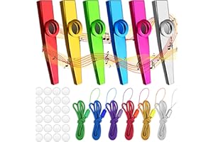 Bohoray 6 Pack Kazoos, Metal Kazoo Musical Instruments, Kazoos Multipack with 24 Flute Membranes, Kazoo Instrument with Lanyard for Music Lover, Beginners