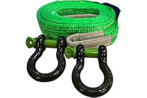 Desert Fox Winch Berge Set mit Bergegurt 3 m/14 t und 2 x Schäkel 3/4 Zoll gebogen als Abschleppseil zur Bergung Forstset inkl. Beutel