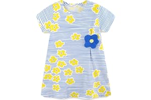 Langubaby Robe d'été pour Fille Coton Boutons ou Fleur Manches Courtes Style Détendu Vetement Enfants de 1-7 Ans