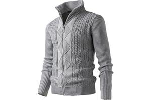 Harbrosrce Uomo Cardigan Giacca Maglia a Cavo Manica Felpa con Zip Caldo Invernale Cappotti Maglione Casual Slim Leggero Pullover