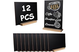 APACALI 12PCS Ardoise Craie, 22 x 15 CM Petits Tableaux Noirs Double Face avec Supports en Bois, Mini enseignes de Table décoratives pour Mariage, Anniversaire, et Nourriture/Buffet