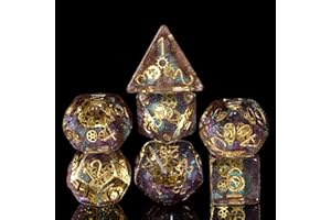 cusdie 7-Die DND Dice, Polyhedral Dice Set Filled with Gears, for Dungeons and Dragons Role Playing Game D&D Dice (Galaxy)