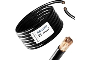 EBROM 5 metrów kabel do akumulatora czarny H07V-K 25 mm² - kabel do baterii - 99,9% miedź OFC - 5 m (5 m) 25 mm2