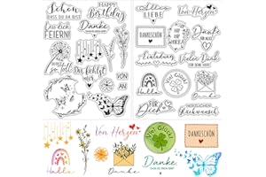 BETESSIN 2Blatt Silikon Stempel Sprüche Deutsch Klare Stempel Glückwunsch Stempelmotive Clear Stamps zum Kartenbasteln DIY Scrapbooking Fotoalbum Geschenkanhänger