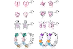 Diamday Boucles d'oreilles Vissées Enfants fille femme 316L Hypoallergéniques Mignon Minuscule CZ Coeur Papillon Flowe Boucles d'oreilles Créoles Vis Arrière Ensemble de Boucles d'oreilles