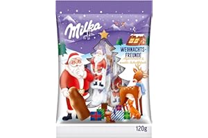 ‎MILKA Milka Weihnachtsfreunde mit Alpenmilch- und weißer Schokolade – Schokofiguren in drei festlichen Designs – 120g