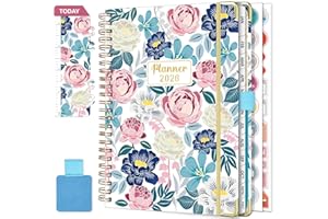 NEYSA Agenda 2026 Semainier Spirale de Janvier à Décembre 2026 (12 mois) A5 Agenda Scolaire Avec boucle de stylo,Règle Signet & Autocollants de plan (Rose)