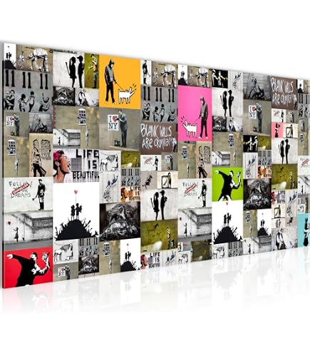 Tableau Decoration Murale Banksy Collage 1 Partie Moderne Toile Non Tissée Salon Salle Art De