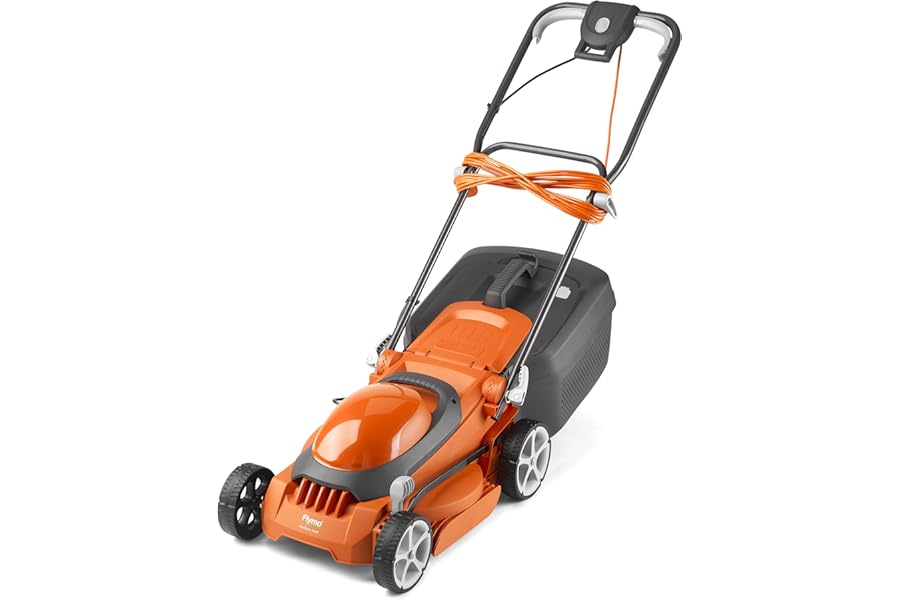 Flymo EasiStore 340R Electric Rotary Lawn Mower - 34 cm Cutting Width, 35 Litre Grass Box, Close Edge Cutting, Rear Roller, Central Height Adjust , Space Saving Storage Features