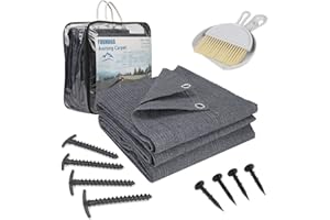 ‎FOUNDGO FoundGo Vorzeltteppich mit Ösen [280g/m² HDPE] Camping Teppich Outdoor Vorzeltboden inkl. Tragetasche T-Heringe Stahlnägel & Kleiner Besen Blau/Grau