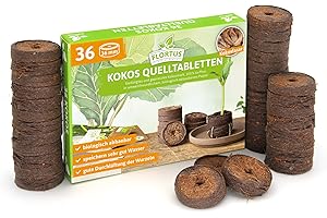 FLORTUS FREUDE AN VIELFALT FLORTUS Kokos Quelltabletten mit NPK Dünger | 36 Stück (36 mm) Quelltabs aus Anzuchterde torffrei | Kokoserde für Pflanzen | Quelltabletten Anzucht | Anzuchterde aus Kokosfaser | Pflanzen Anzucht