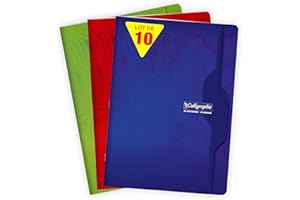 Calligraphe 7493C Lot de 10 Cahiers Agrafés (une Marque de Clairefontaine) - 24x32 cm - 96 Pages Grands Carreaux - Papier Blanc 70 g - Couverture Carte Recyclée Vernie - Couleurs Aléatoires