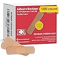 Ever Ready First Aid 1” x 3” Fabric Adhesive Bandages, Latex-Free Stretchy Strips – 100 Count