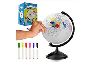 Joya Creative Färben Sie Ihren eigenen Globus - 360° Drehbar - Lehrmaterial Globus für Kinder ab 6 Jahren - Mit 6 Abwischbaren Markern - Interaktives Lernspielzeug