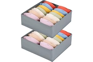 DIMJ 2 Stück Aufbewahrungsboxen, Faltbare Schubladen Organizer für Unterwäsche, 7 Zellen Faltbare Schubladen Organizer für BH