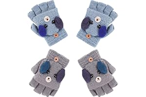 ADAKEL 2 Pairs Children's Kids Half Finger Gloves Kids Warm Winter Gloves Fingerless Knitted Warm Winter Gloves for Boy Girl,4-9Y