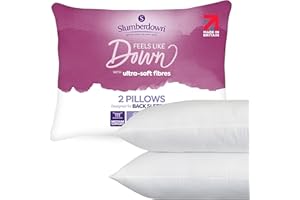 Slumberdown Feels Like Down Pillows 2 Pack - Ultra-Soft Down Alternative Pillow for Front, Back & Side Sleepers | UK Made, Non-Allergenic, Machine Washable (48 x 74cm)