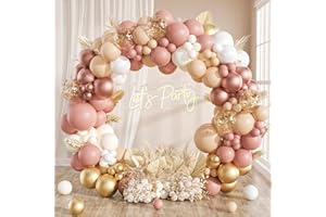 FAIRYMAIDEN Kit Arche Ballon Or Rose, 115Pcs Guirlande Anniversaire Beige Avec Balloon Or Rose pour Decoration Arche Ballon Anniversaire Fete Fille Femme, Decoration Mariage Bohème, Bapteme, Baby Shower