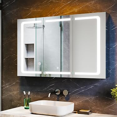 JYCRA Badezimmer Spiegelschrank Mit Beleuchtung Doppeltür