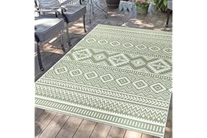 carpet city Tapis d'extérieur pour terrasse - Résistant aux intempéries - 160 x 230 cm - Tapis de balcon vert - Aspect ethnique - Tapis d'intérieur et d'extérieur pour véranda, jardin, cuisine, salle