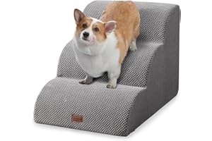 EzKamfort Dog Steps for Bed Sofa-3 Steps Dog Stairs Pet Steps for Small Dogs,Dog Ramp for Sofa with High Density Foam and Removable Cover,Non-Slip Pet Stairs Small Steps for Dogs to Get on the bed