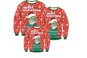 Psafagsa Sweatshirt de Noël Moche pour la Famille Hommes Femmes 3D Pulls Chandail à Manches Longues Cat Novelty pour Enfants