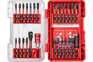 Geinxurn Coffret de 27 Embouts de Vissage en Acier S2 Magnétique, (TX-, TR-, PZ-, PH-, Hex-) Emoubut pour Tournevis Visseuse aux Chocs, et Porte-embouts Adaptateur de Douille avec Boîte de Rouge