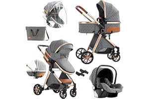 Nine point nine Trio Passeggino Neonati, Passeggino 3 in 1 con Doppia Modalità Spinta Reversibile, Carrozzina per Neonati con Grande Nacelle, Passeggino Trio con Telaio in Alluminio (V9 Grey)