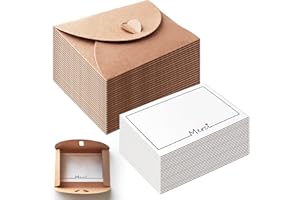 BRELET 25 Pièces petite Enveloppes Kraft avec 25 Cartes Vierges, 10.6×7.6cm pour Noël Fête d'Anniversaire Mariage Félicitation Invitation (Merci)