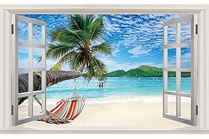 ANHUIB 3D Autocollants Muraux pour Salon,Stickers Muraux Salle de Bain,Sticker Mural Paysage Mer,3D Sticker Muraux de Plage Chambre à Coucher Décor,Stickers Muraux Cadeaux Décoration Maison,90x60cm