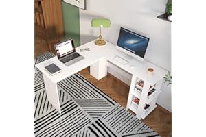 soges Escritorio en Forma de L Escritorio de Esquina Grande Escritorio de computadora Mesa de Oficina estación de Trabajo informática Mesa de Juego para Oficina en casa, S1-XTD-SC01-WW