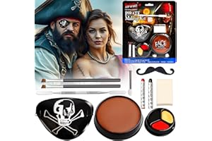 NATURAS BOUQUTIS Kit Maquillage de Pirate Halloween pour Visage Enfant Adulte, Cache Oeil Pirate Adulte, Maquillage Pirate Halloween Professionnel ave Ccache Oeil Pirate