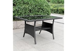 Calma Lux® Trädgårdsbord i polyratt, 120 x 70 x 68 cm med hylla, glas, bordsskiva, väderbeständig, trädgård, terrass, balkong, bord, matbord, trädgårdsmöbler