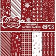 Carta Modello Natale MIAHART - 45 Fogli A4, 10 Disegni Fronte-Retro Per Biglietti E Decorazioni, Rosso E Bianco