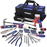 WORKPRO Juego de Herramientas Básicas y Accesorios 156-piezas con Bolsa, Herramientas manuales para hogar con Alicates Destor