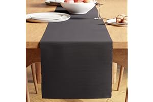 Encasa XO Camino de Mesa | Algodón de Canalé Fino Teñido con Hilo | Tamaño 32x200 cm | Gris sólido | Lavable a Máquina