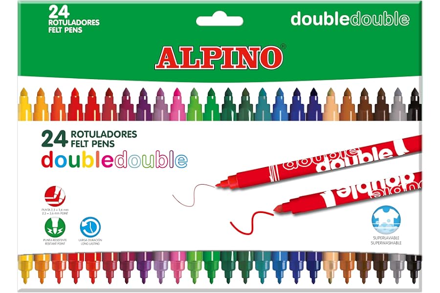 Alpino Double Double Rotuladores de Colores 24 unidades | Punta gruesa y punta fina, fórmula resistente de larga duración, co