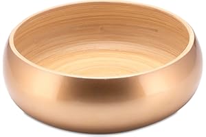 Decorasian Ciotola in legno di bambù, grande e rotonda, per frutta e panini, ciotola decorativa di alta qualità, laccata lucida, oro