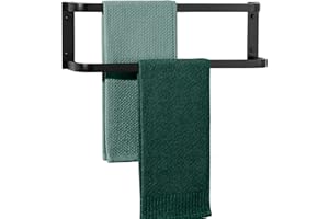 Mooche Black Towel Rail Wall Mounted, Double Towel Rail, 40CM Bathroom Towel Holder, SUS304 Stainless Steel Towel Holder Towel Bar for Kitchen Bathroom, Matte Black Finished
