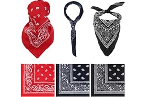 Molain 3 sztuki uniseksowe bandany Paisley Cowboy bandany wielofunkcyjne kieszonkowe wzorzyste na głowę, 54 x 54 cm, M