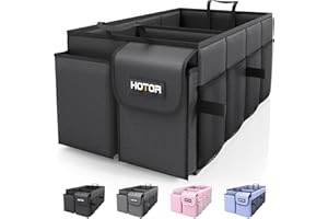 HOTOR Kofferraum Organizer – Faltbarer Auto Kofferraum Organizer mit 2 Fächern, Stabiler Auto Organizer für SUVs, Schwarzer Kofferraumtasche Verstärkt und Stabil Faltbox, 54.1 x 32.0 x 26.9 cm
