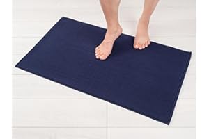 Hammetex 100% Baumwolle rutschfeste Badematte, 51x86 cm Große Badvorleger für Badezimmer, Saugfähig Schnelltrocknend Waschbar Bad Fußmatten, Dunkelblau