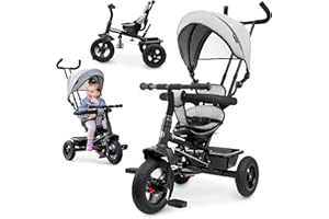 HyperMotion Dreirad ab 1 Jahr mit Schubstange - 3-in-1 Kinderfahrzeug für 1-4 Jahre, bis 20 kg - mit höhenverstellbarem Elterngriff und Schiebelenker, Grau