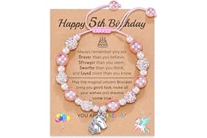 POWWA Einhorn Geburtstag Geschenke für 3-10-jährige Mädchen, Verstellbares Armband mit pinken Perlen und Einhorn-Anhänger für Mädchen, Tochter, Enkelin, Nichte Unicorn Birthday Gifts for gitrls