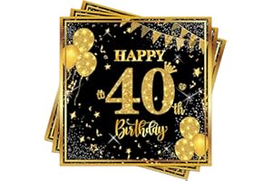 Wentsent 40th Birthday Napkins, 40pcs Black Gold Happy 40th Birthday Party Napkins Table Decoration for Women Men, 40th Table Napkins for Him Her